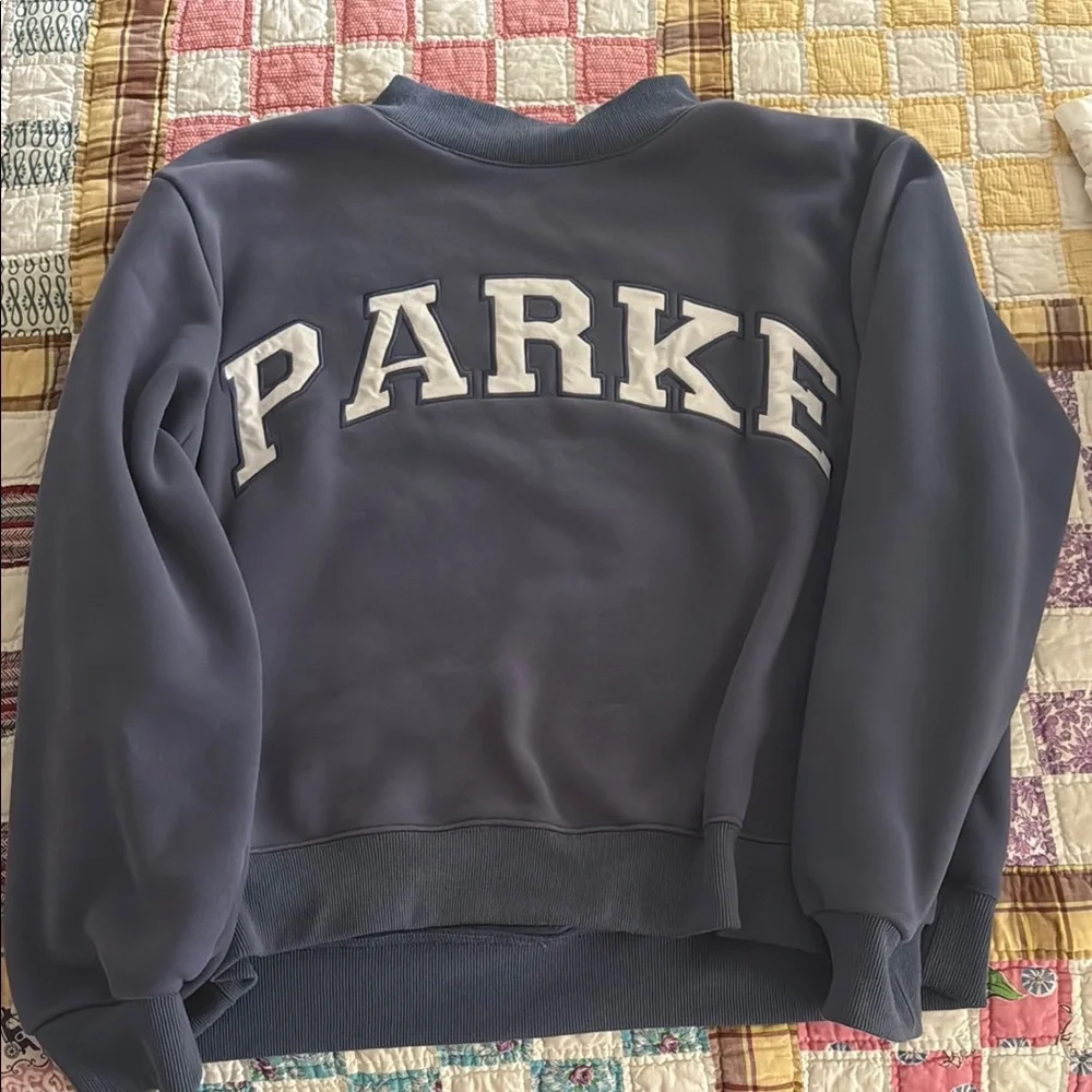 Parke Sapphire Blue + White varsity mock neck sweatshirt size M/L - Picture 1 of 1